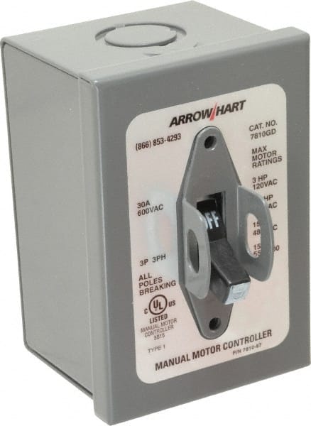 Cooper Wiring Devices AH7810GD 3 Poles, 30 Amp, 3PST, NEMA, Enclosed Manual Motor Starter 