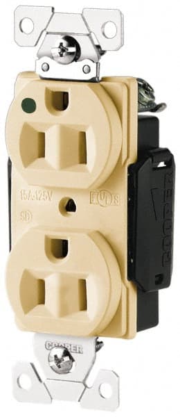 Cooper Wiring Devices AH8200V Straight Blade Duplex Receptacle: NEMA 5-15R, 15 Amps, Self-Grounding 