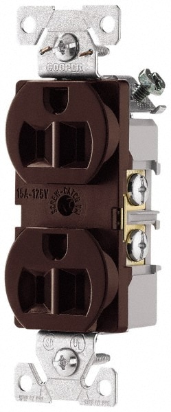 Straight Blade Duplex Receptacle: NEMA 5-15R, 15 Amps, Self-Grounding