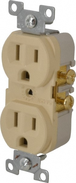 Straight Blade Duplex Receptacle: NEMA 5-15R, 15 Amps, Self-Grounding