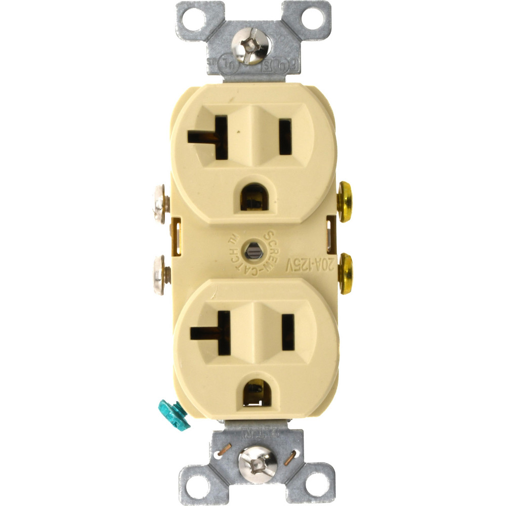Straight Blade Duplex Receptacle: NEMA 5-20R, 20 Amps, Self-Grounding - Specification, Ivory
