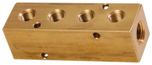 Manifold: 1/2" Inlet, 3/8" Outlet, 2 Inlet Ports, 4 Outlet Ports, 4.75" OAL, 1.5" OAW, 1-1/2" OAH