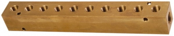 Manifold: 1/4" Inlet, 1/8" Outlet, 2 Inlet Ports, 10 Outlet Ports, 7.75" OAL, 1" OAW, 1" OAH