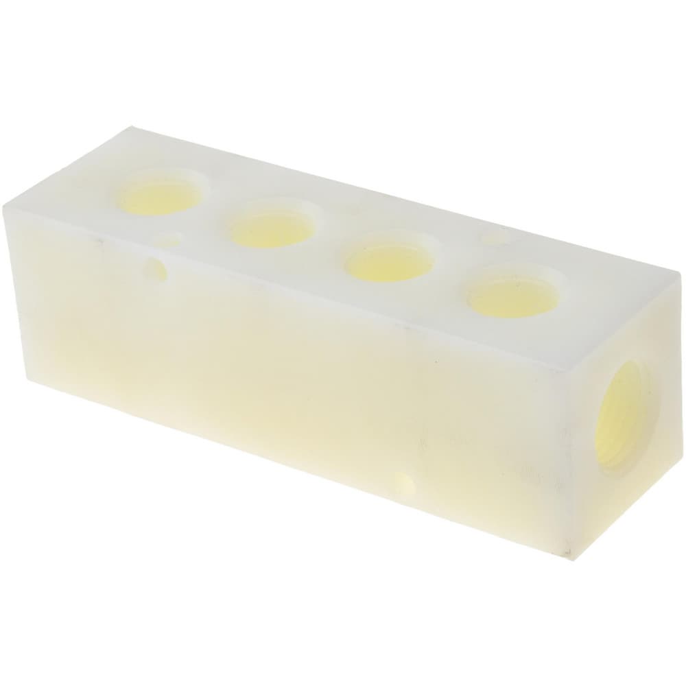 Manifold: 1/2" Inlet, 3/8" Outlet, 2 Inlet Ports, 4 Outlet Ports, 4.75" OAL, 1.5" OAW, 1-1/2" OAH