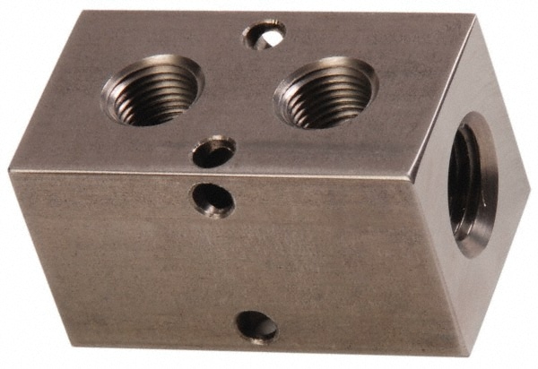 Made in USA SS02M150 Manifold: 1/2" Inlet, 3/8" Outlet, 2 Inlet Ports, 2 Outlet Ports, 2.75" OAL, 1.5" OAW, 1-1/2" OAH Image