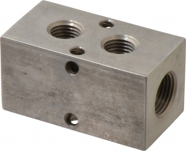 Manifold: 3/8" Inlet, 1/4" Outlet, 2 Inlet Ports, 2 Outlet Ports, 2.38" OAL, 1.25" OAW, 1-1/4" OAH