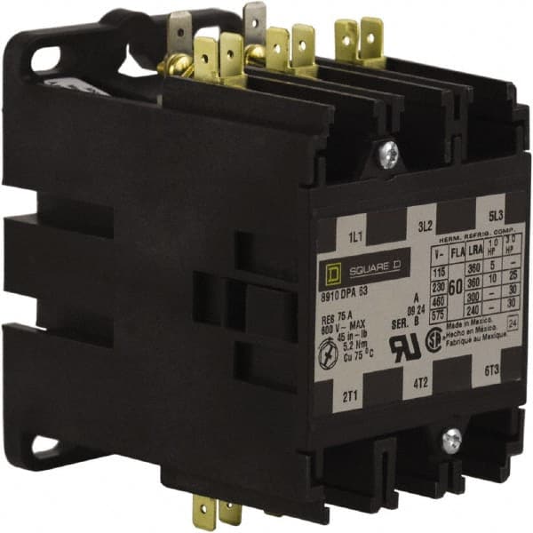 3 Pole, 60 Amp Inductive Load, 110 Coil VAC at 50 Hz and 120 Coil VAC at 60 Hz, Definite Purpose Contactor