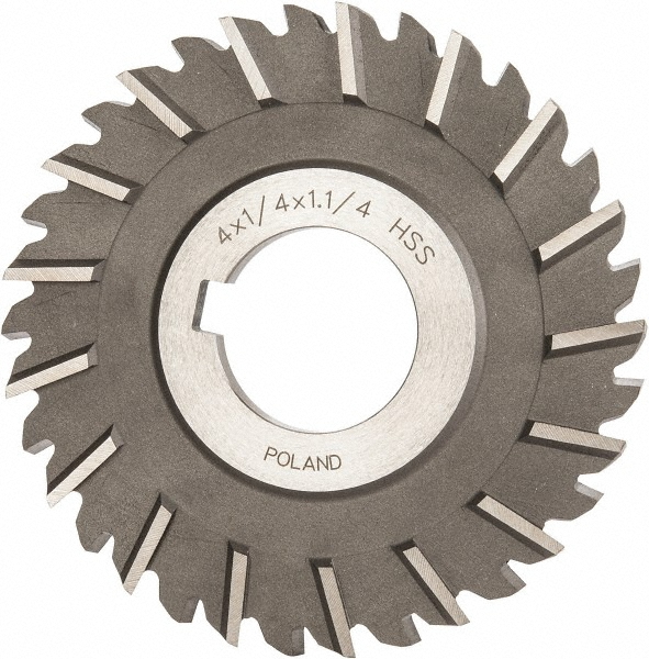 Side Chip Saw: 4" Blade Dia, 1/4" Blade Thickness, 1-1/4" Arbor Hole Dia, 34 Teeth, High Speed Steel