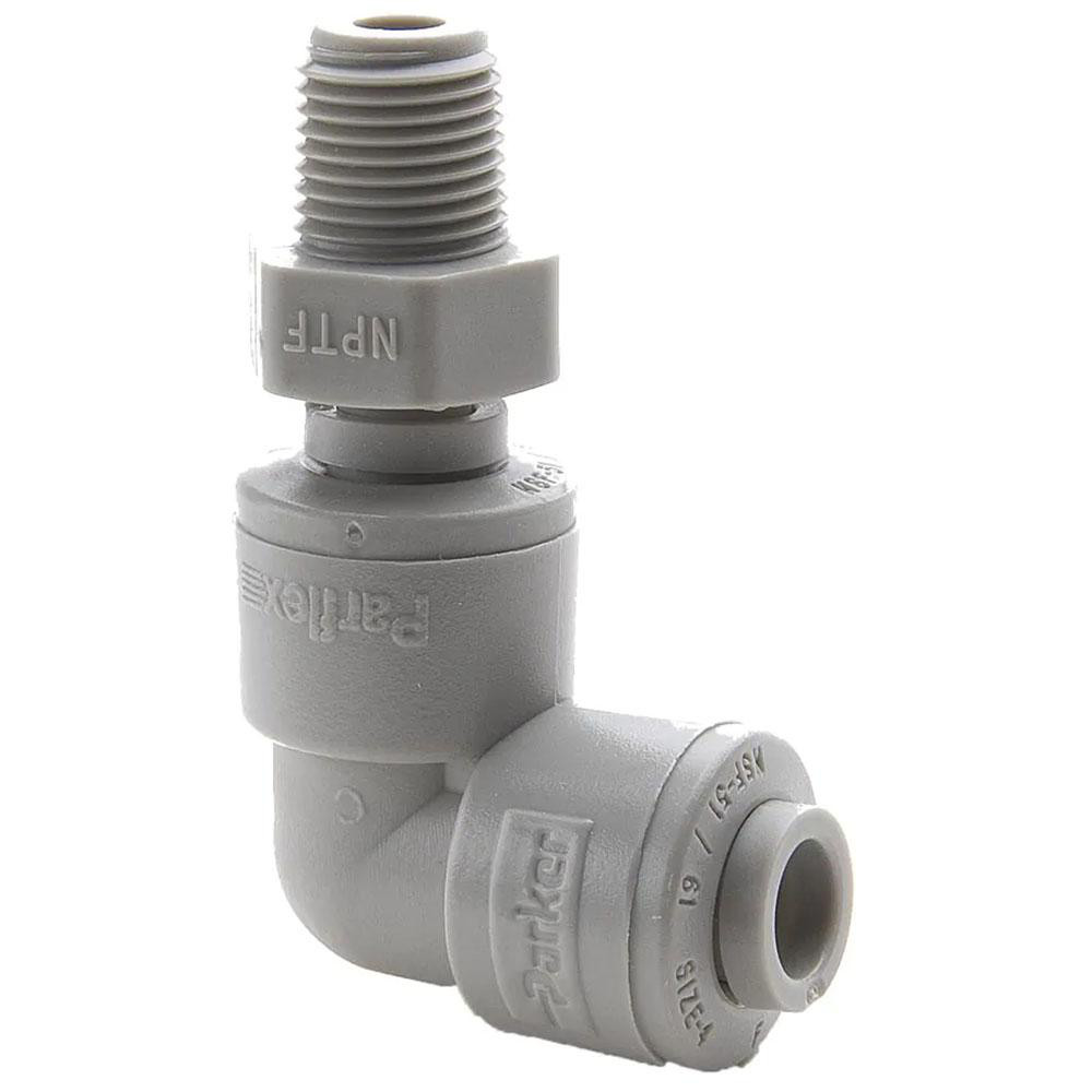 Push-to-Connect Fitting: Male Swivel Elbow, NPTF, 5/16" OD - POM, 300 psi