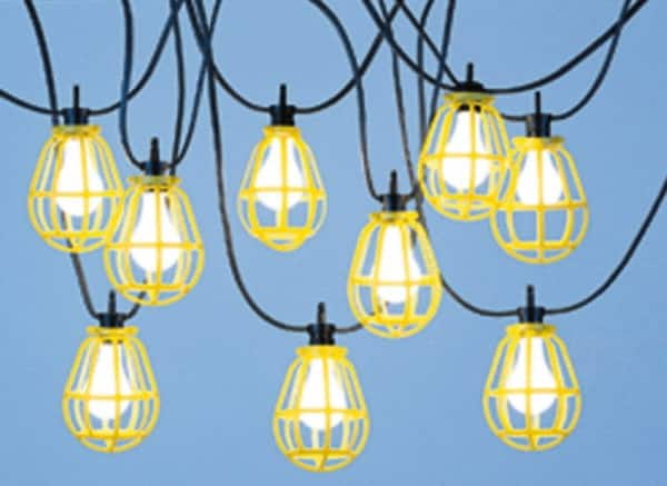 Temporary String Lights; Cord Length (Feet): 50 ; Guard Material: Metal ; Cord Type: SOOW ; Cord Color: Yellow ; Includes: Lamp Guard ; Standards Met: CSA File LR85374 Listed
