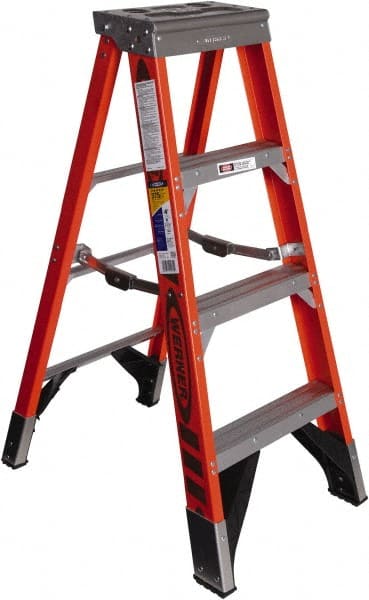 Werner 7404 3-Step Ladder: Fiberglass, Type IAA, 375 lb Capacity, 4 OAH 