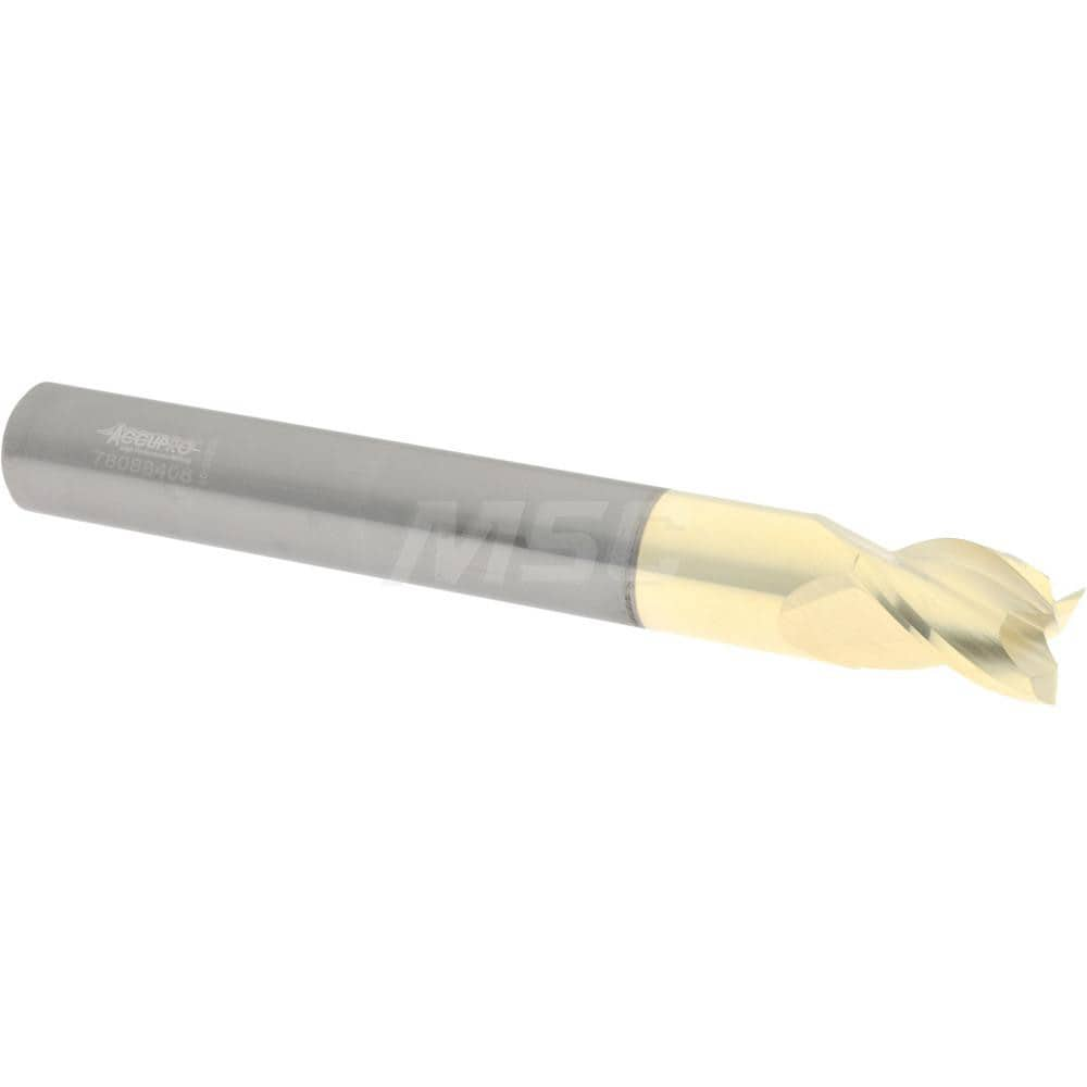 Accupro 35050010NS04C5 Square End Mill: 1/2 Dia, 5/8 LOC, 1/2 Shank Dia, 4 OAL, 3 Flutes, Solid Carbide 