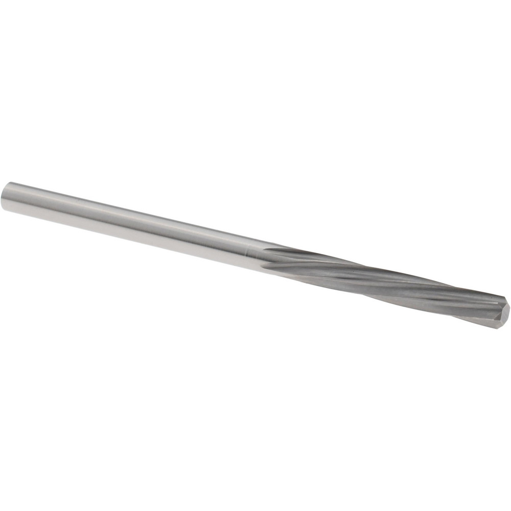 Chucking Reamer: 3.21 mm Dia, 2-1/4" OAL, 19/32" Flute Length, Spiral Flute, Straight-Cylindrical Shank, Solid Carbide