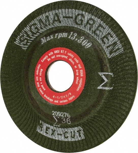 Depressed Grinding Wheel: Type 27, 4-1/2" Dia, 1/4" Thick, 7/8" Hole, Zirconia Alumina & Aluminum Oxide