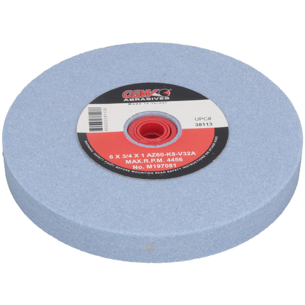 Camel Grinding Wheels | CGW Abrasives Bench & Pedestal Grinding Wheel: 6" Dia, 3/4" Thick, 1" Hole Dia, Aluminum Oxide - Blue, K Hardness, 4,456 Max