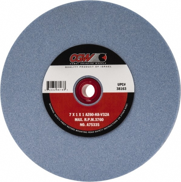 CGW Abrasives 38163 Bench & Pedestal Grinding Wheel: 7" Dia, 1" Thick, 1" Hole Dia, Aluminum Oxide Image