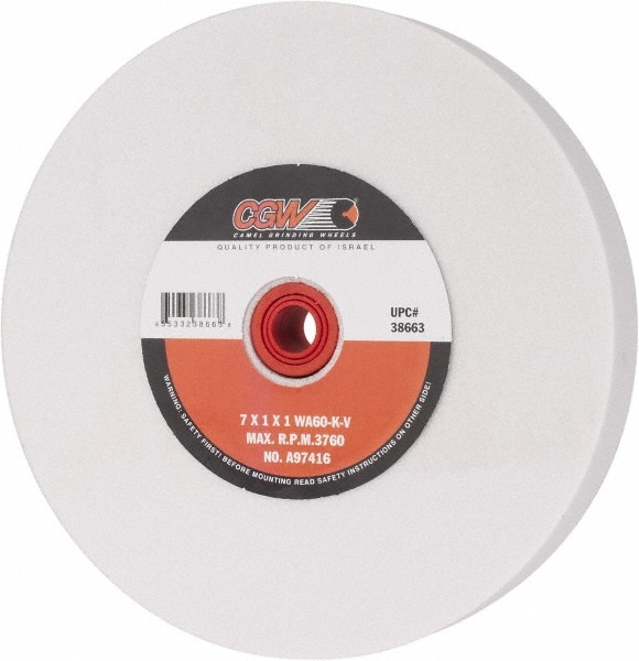 CGW Abrasives 38663 Bench & Pedestal Grinding Wheel: 7" Dia, 1" Thick, 1" Hole Dia, Aluminum Oxide Image