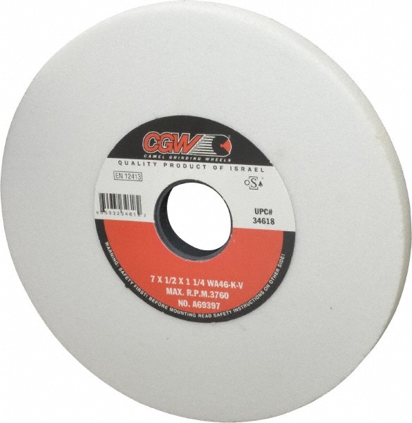 CGW Abrasives 34618 Surface Grinding Wheel: 7" Dia, 1/2" Thick, 1-1/4" Hole, 46 Grit, K Hardness 