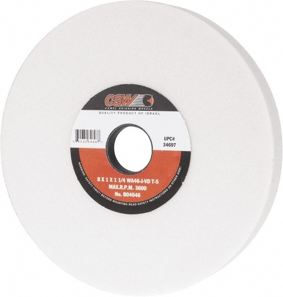 CGW Abrasives 34697 Surface Grinding Wheel: 8" Dia, 1" Thick, 1-1/4" Hole, 46 Grit, J Hardness Image