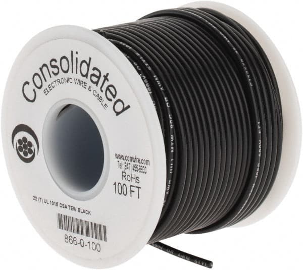 Black 25 Foot 22 AWG stranded hook-up wire