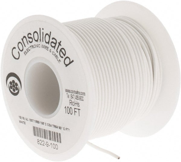 18 AWG, 16 Strand, 100' OAL, Tinned Copper Hook Up Wire
