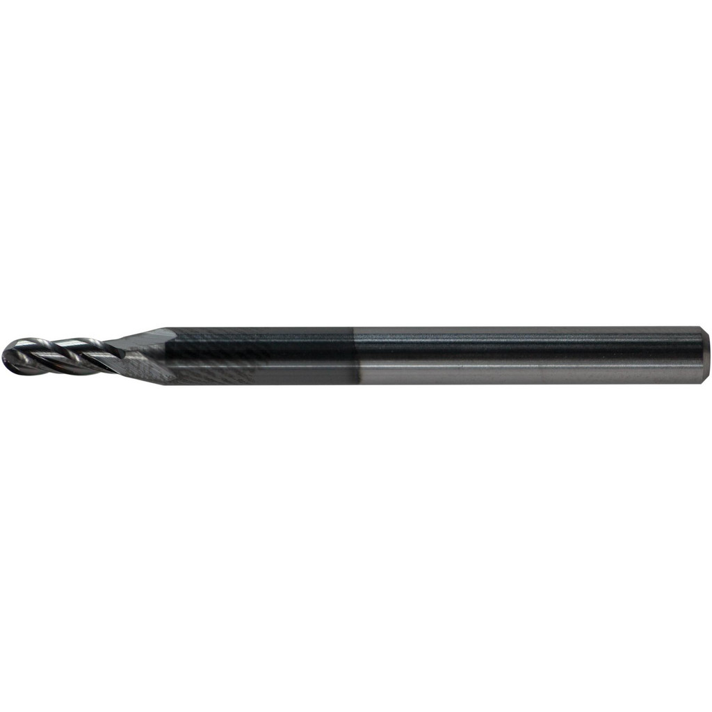 Keo | Arch Cutting Tools Ball End Mill: 0.0550" Dia, 0.1650" LOC, 4 Flute, Solid Carbide - 1.5000" OAL, 0.1250" Shank Dia, 30 deg Helix, AlTiN