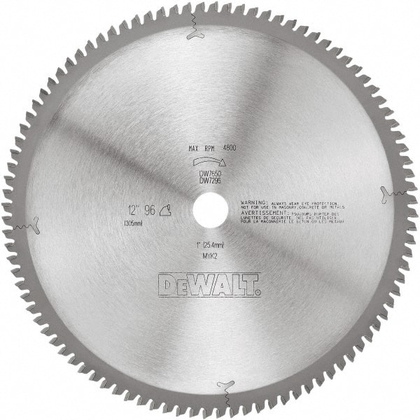 Dewalt DW7650 Wet & Dry Cut Saw Blade: 12" Dia, 1" Arbor Hole, 0.118" Kerf Width, 96 Teeth 