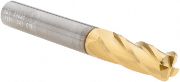 SGS 38038 Corner Radius End Mill: 5/16" Dia, 13/16" LOC, 0.045" Radius, 4 Flutes, Solid Carbide Image