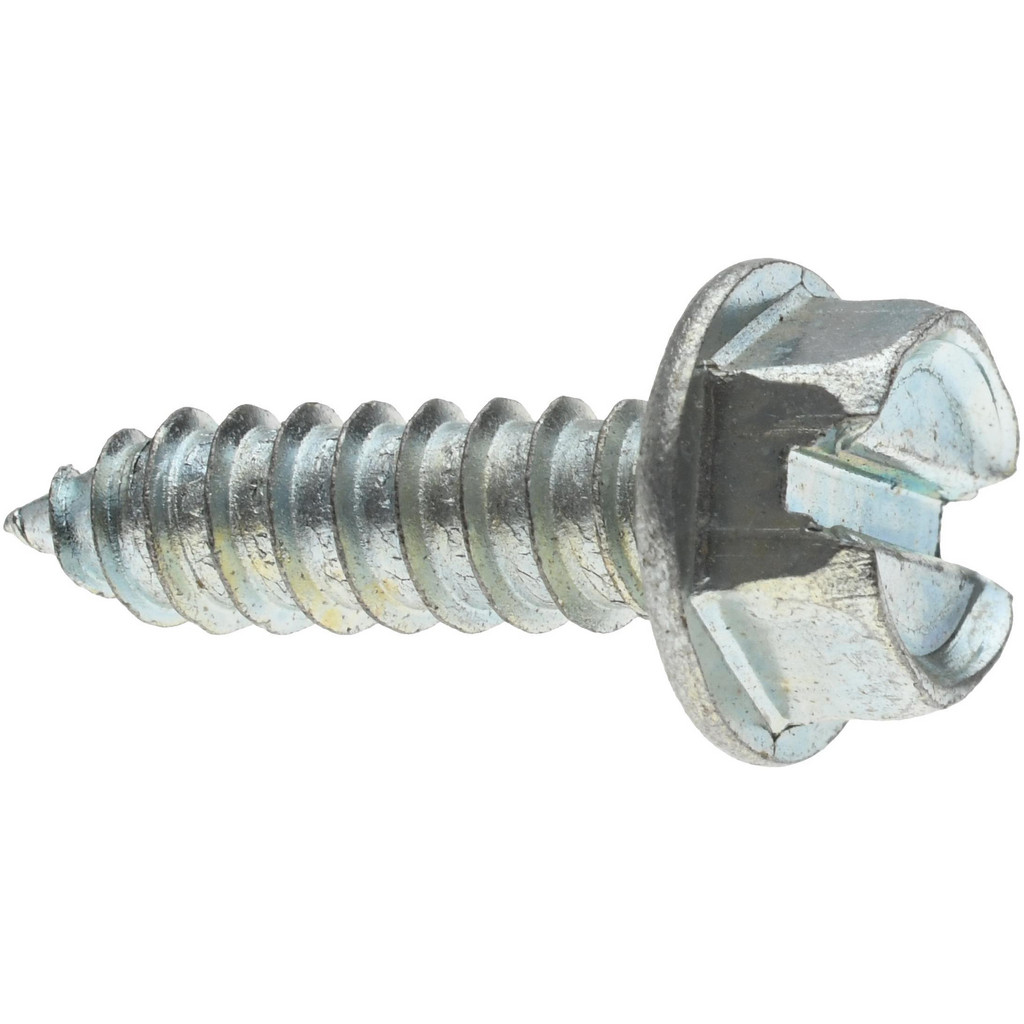 Sheet Metal Screw: #10, Hex Washer Head, Slotted Drive, 1-1/4 Length Under Head