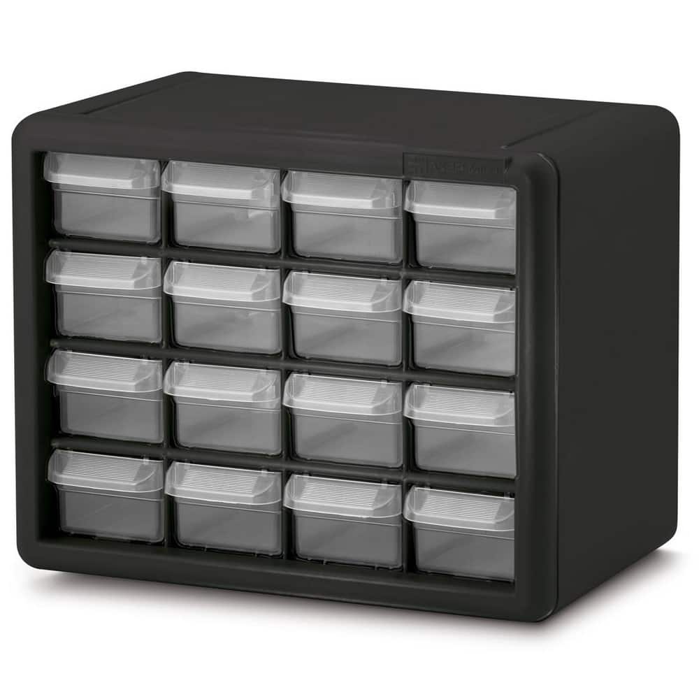 Quantum 6 1/4 x 15 x 18 3/4 Plastic Drawer Cabinet with 30 Clear Compact  Drawers and 9 Bins PDC-930BK