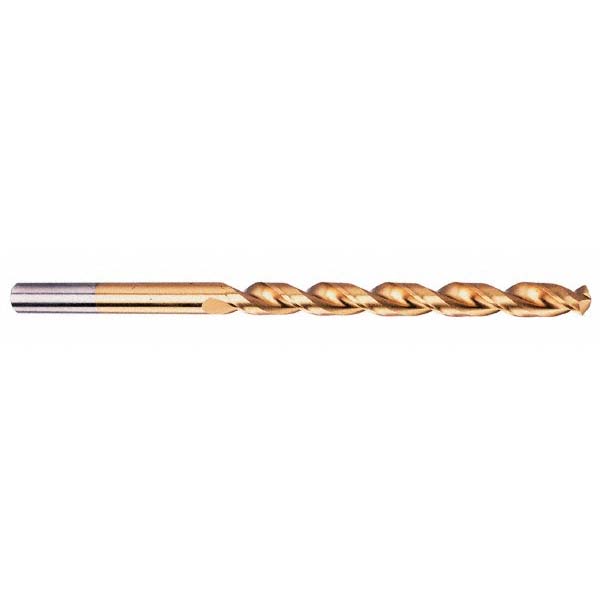 Taper Length Drill Bit: 19/32" (0.5938) Dia, 135 deg, HSS - TiN Finish, 6-1/2" Flute Length, 8-3/4" OAL, Right Hand Cut, Parabolic Flute, Tanged Shank, 120DHT
