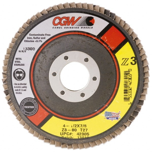 CGW Abrasives 42715 Flap Disc: 5/8-11 Hole, 80 Grit, Zirconia Alumina, Type 27 