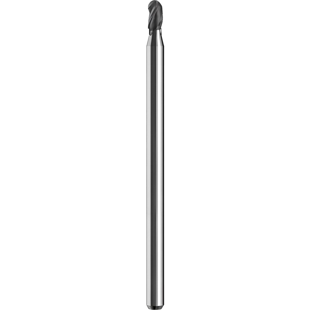 SGS Ball End Mill: 0.0780" Dia, 0.2340" LOC, 3 Flute, Solid Carbide - 1.5000" OAL, 0.1250" Shank Dia, 30 deg Helix, AlTiN Finish, Single End, Series