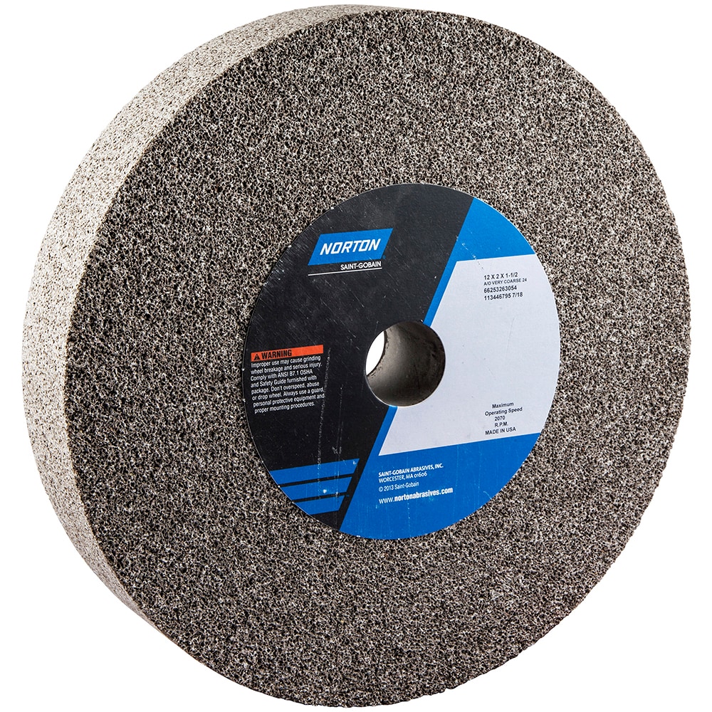 Norton 66253263054 Bench & Pedestal Grinding Wheel: 12" Dia, 2" Thick, 1-1/2" Hole Dia, Aluminum Oxide Image