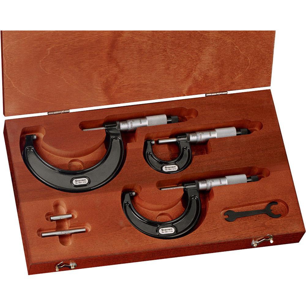 Starrett 68037 Mechanical Outside Micrometer Set: 3 Pc, 0 to 3" Measurement 