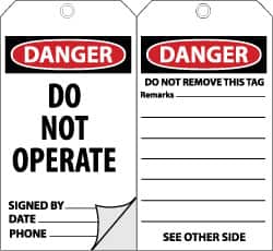 Accident Prevention Tag: 3" High, Self-Laminated Unrippable Vinyl, "DANGER"