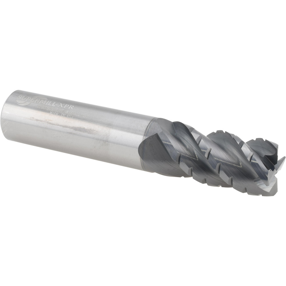 Roughing End Mill: 3/4" Dia, 4 Flutes, 0.03" Corner Radius, Chipbreaker, Solid Carbide
