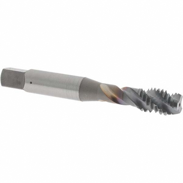 Spiral Flute Tap: 3/8-16 UNC, 3 Flutes, Modified Bottoming, 2B Class of Fit, Vanadium High Speed Steel, TICN Coated