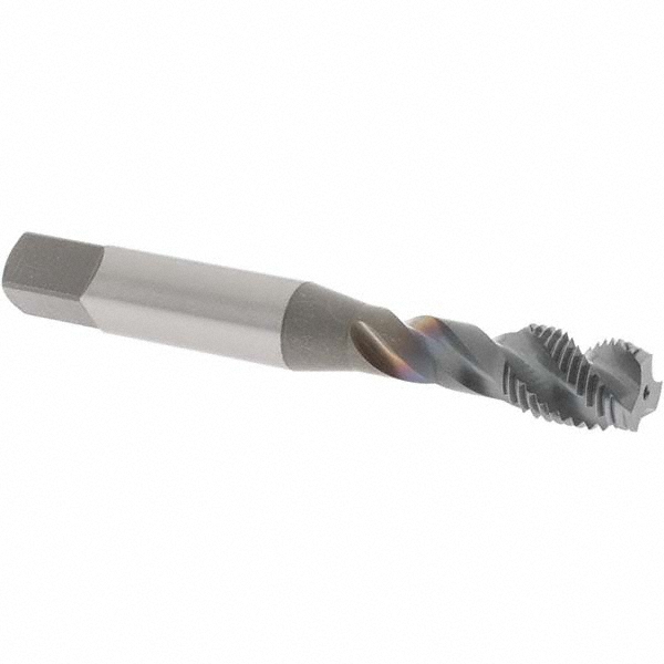 Spiral Flute Tap: 3/8-24 UNF, 3 Flutes, Modified Bottoming, 2B Class of Fit, Vanadium High Speed Steel, TICN Coated