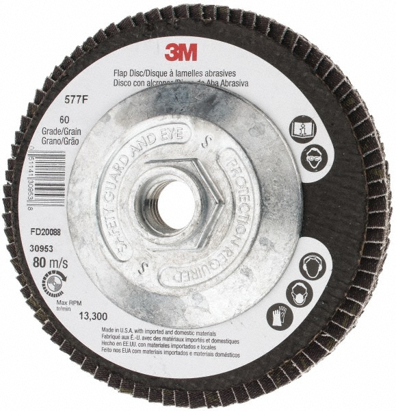 Flap Disc: 5/8-11 Hole, 60 Grit, Zirconia Alumina, Type 27