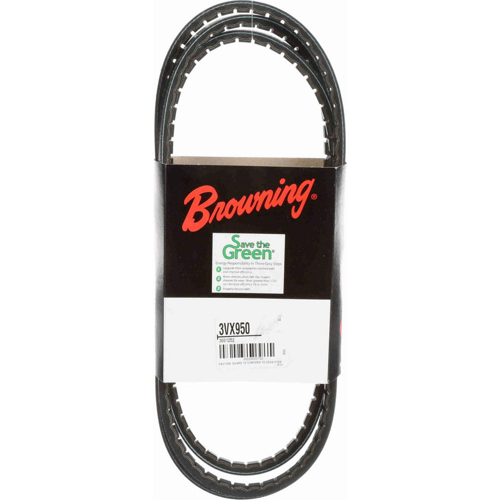 Browning | Gripnotch V-Belt: Section 3VX, 95.0000" Outside Length, 3/8" Belt Width - Rubber, 358 Gripnotch, 3VX950 | Part #3001252