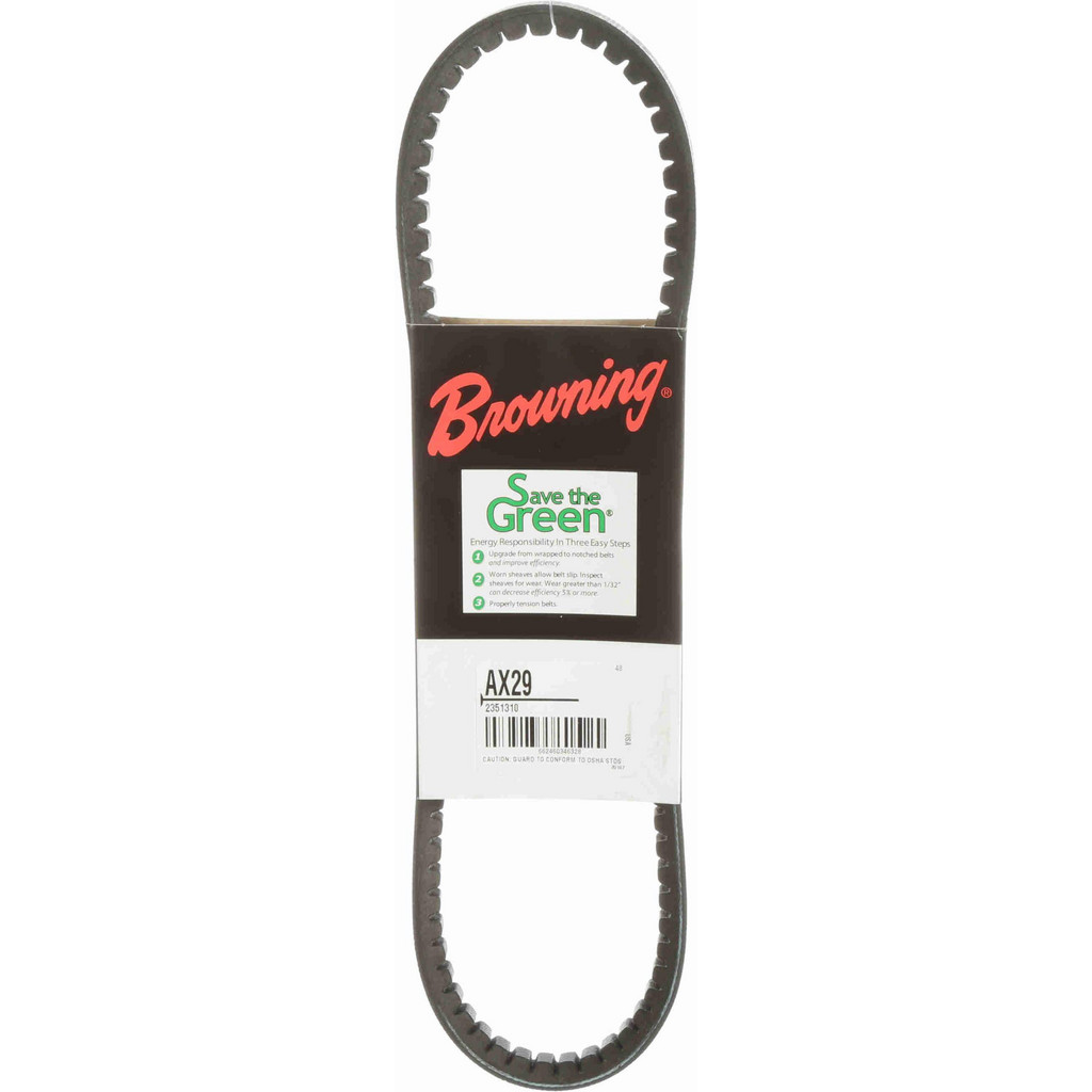 Browning | Gripnotch Cogged V-Belt: Section AX, 31.2000" Outside Length, 1/2" Belt Width - Rubber, Gripnotch, AX29 | Part #2351310
