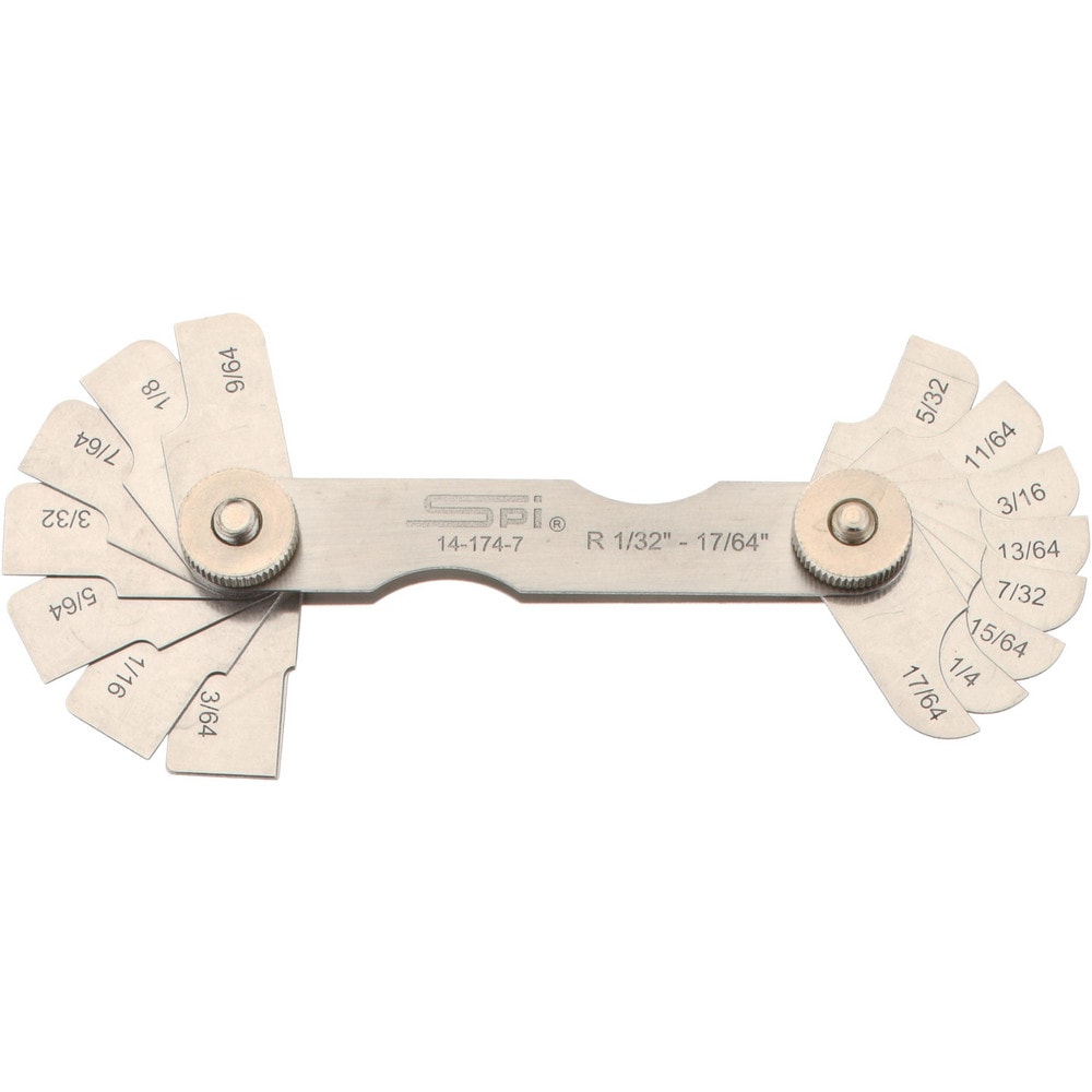 SPI 14-174-7 Radius Gage Set: Stainless Steel, 1/32 to 17/64" Radius, 1/64" Graduation, 16 pc Image