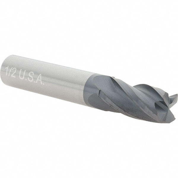 Made in USA 166670 Square End Mill: 1/2 Dia, 1/2 LOC, 1 Shank Dia, 3 OAL, 4 Flutes Image