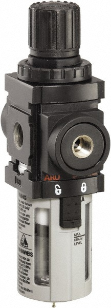 FRL Combination Unit: 1/8 NPT, Miniature, 1 Pc Filter/Regulator - 43 SCFM, 150 Max psi, Polycarbonate Bowl, Manual Drain