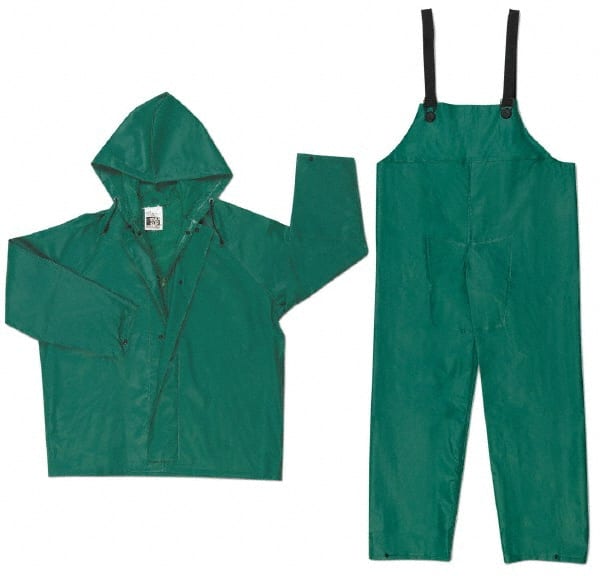 MCR SAFETY 3882L Suit with Bib Overalls: Size L, Green, Nylon & PVC 