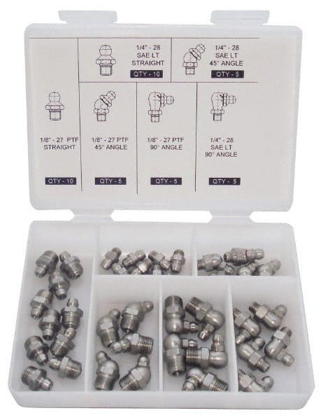 PRO-LUBE GFTKIT/SS/SAE40 40 Piece, Inch, Box Plastic Stainless Steel Grease Fitting Set 