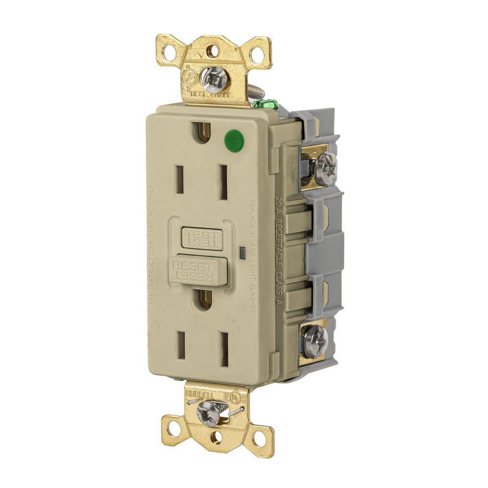 GFCI Receptacles; Grade: Commercial; Hospital ; Receptacle Type: Duplex ; NEMA Configuration: 5-15R ; Reset Type: Manual ; Wiring Method: Back; Side ; Body Material: Nylon