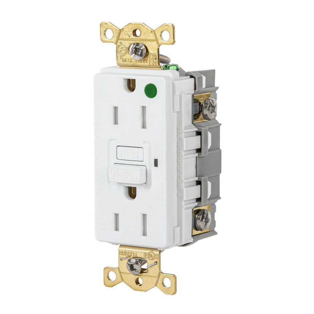 GFCI Receptacles; Grade: Commercial; Hospital ; Receptacle Type: Duplex ; NEMA Configuration: 5-15R ; Reset Type: Manual ; Wiring Method: Back; Side ; Body Material: Nylon