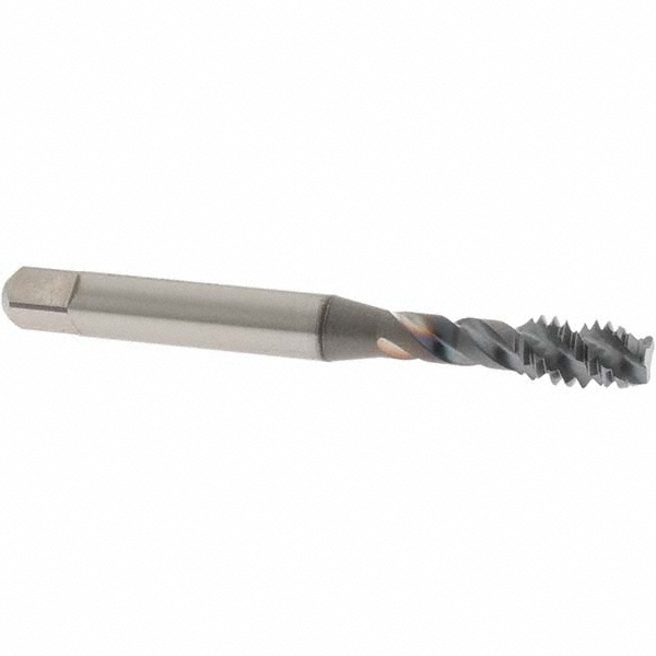 Spiral Flute Tap: 1/4-20 UNC, 3 Flutes, Modified Bottoming, Vanadium High Speed Steel, TICN Coated